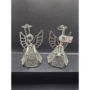 Set of 2 Stained Glass‎ Angels playing Instruments 4.3"